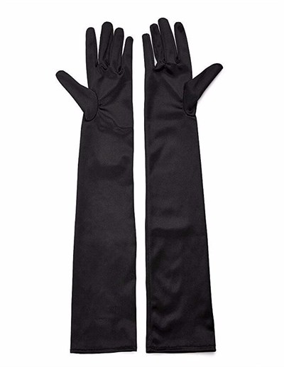 Mey İthalat® Siyah Renk Likralı Dirseğe Kadar Uzun Kumaş Eldiven 40 cm