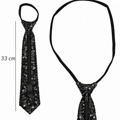 Mey İthalat® Siyah Renk Pul Payetli Işıltılı Parti Kravatı 33 cm