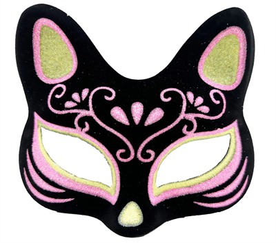 Mey İthalat® Siyah Renk Süet Kaplama Üzeri Sarı Pembe Simli Kedi Maskesi 17x14 cm