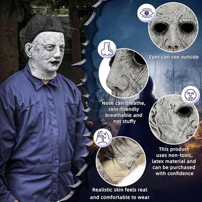 Mey İthalat® Siyah Saçlı Michael Myers Lateks Yüze Tam Yapışan Et Maske Korku Maskesi