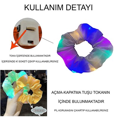 Mey İthalat® Soft Mavi Renk Led Işıklı Lastikli Saç Tokası - 3 Modlu Festival & Parti Saç Tokası