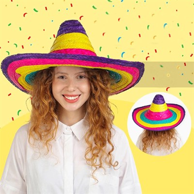 Mey İthalat® Sombrero Meksika Şapkası Renkli Örme Hasır Çocuk Boy