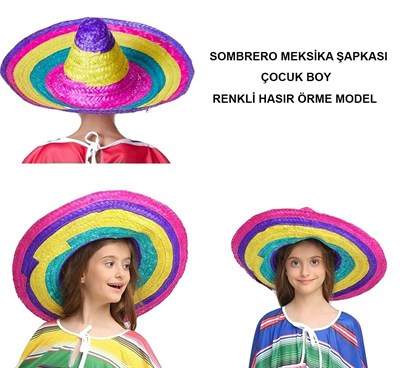 Mey İthalat® Sombrero Meksika Şapkası Renkli Örme Hasır Çocuk Boy