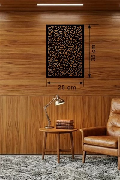 Mey İthalat® Soyut Mercan ve Hücre Dokulu Ahşap Duvar Tablosu - 25x35 cm Lazer Kesim Dekoratif Pano