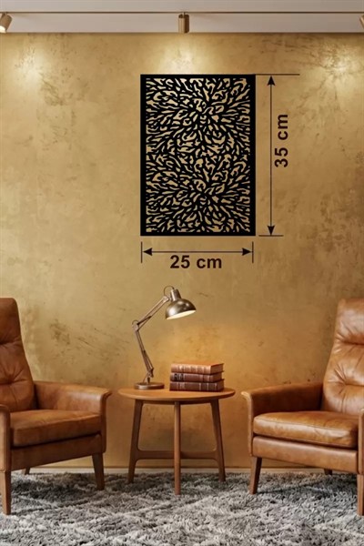 Mey İthalat® Soyut Mercan ve Hücre Dokulu Ahşap Duvar Tablosu - 25x35 cm Lazer Kesim Dekoratif Pano