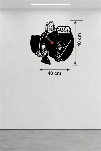 Mey İthalat® Star Wars Temalı Ahşap Duvar Saati - 40x40 cm Lazer Kesim Dekoratif