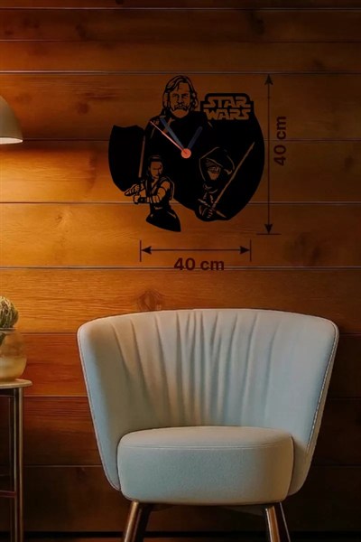 Mey İthalat® Star Wars Temalı Ahşap Duvar Saati - 40x40 cm Lazer Kesim Dekoratif
