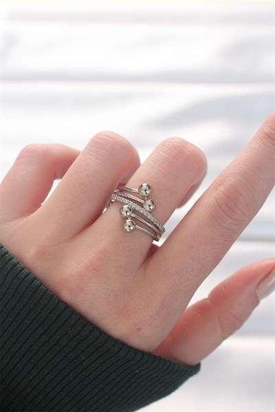 Mey İthalat® Topçuk Model Zirkon Taşlı Silver Renk Ayarlanabilir Yüzük