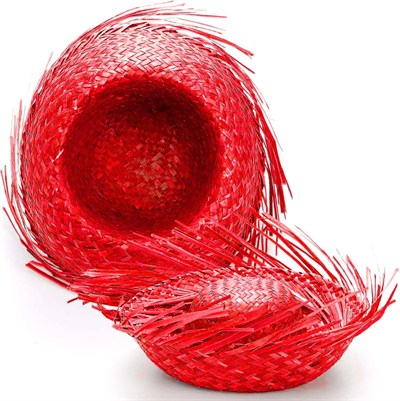 Mey İthalat® Tropikal Parti Kırmızı Hasır Hawaii Şapkası 13x36 cm