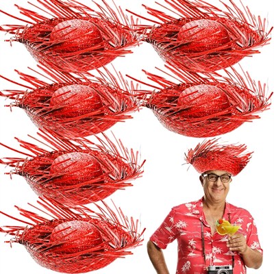 Mey İthalat® Tropikal Parti Kırmızı Hasır Hawaii Şapkası 13x36 cm