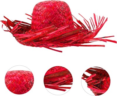 Mey İthalat® Tropikal Parti Kırmızı Hasır Hawaii Şapkası 13x36 cm