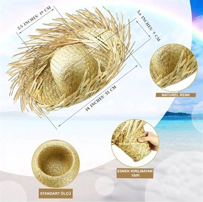 Mey İthalat® Tropikal Parti Naturel Hasır Hawaii Şapkası 13x36 cm