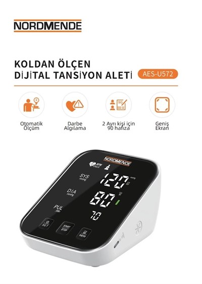 Mey İthalat® Türkçe Konuşan Şarjlı Dijital Tansiyon Aleti | Büyük LCD Ekran, Otomatik Kol Tipi, Hafızalı