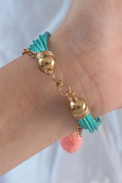 Mey İthalat® Turkuaz Renk Kar Tanesi Figür Zincir Detay İpli Çoklu Bileklik