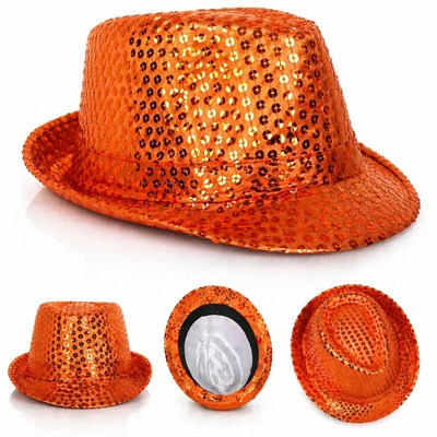 Mey İthalat® Turuncu Payetli Disco Parti Şapkası Yetişkin Işıltılı Fötr Model