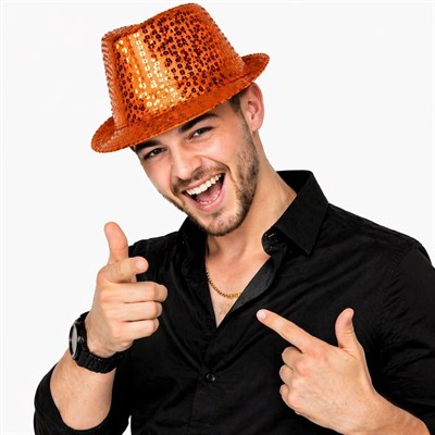 Mey İthalat® Turuncu Payetli Disco Parti Şapkası Yetişkin Işıltılı Fötr Model