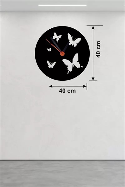 Mey İthalat® Uçuşan Kelebekler Tasarım Ahşap Duvar Saati - 40x40 cm Dekoratif