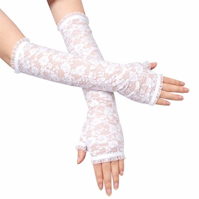 Mey İthalat® Uzun Zarif Dantel Eldiven Parmaksız Beyaz 35 cm