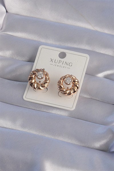Mey İthalat® XUPİNG Rose Renk Oval Zirkon Taşlı Burgu Model Küpe