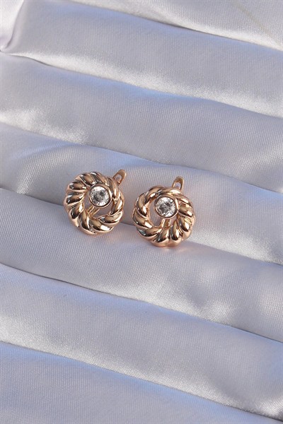 Mey İthalat® XUPİNG Rose Renk Oval Zirkon Taşlı Burgu Model Küpe