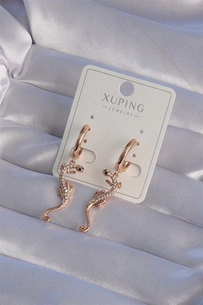 Mey İthalat® XUPİNG Rose Renk Zirkon Taşlı Kertenkele Model Halka Küpe