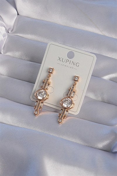 Mey İthalat® XUPİNG Rose Renk Zirkon Taşlı Geometrik Sallantılı Küpe
