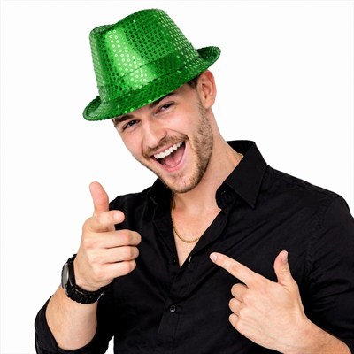 Mey İthalat® Yeşil Payetli Disco Parti Şapkası Yetişkin Işıltılı Fötr Model