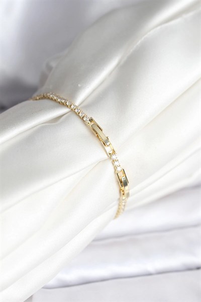 Mey İthalat® Yılan Model Zirkon Taşlı Gold Renk Pirinç Su Yolu Kadın Bileklik