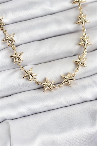 Mey İthalat® Yıldız Model Pirinç Gold Renk Kadın Kolye