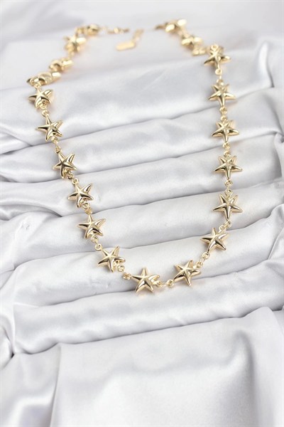Mey İthalat® Yıldız Model Pirinç Gold Renk Kadın Kolye