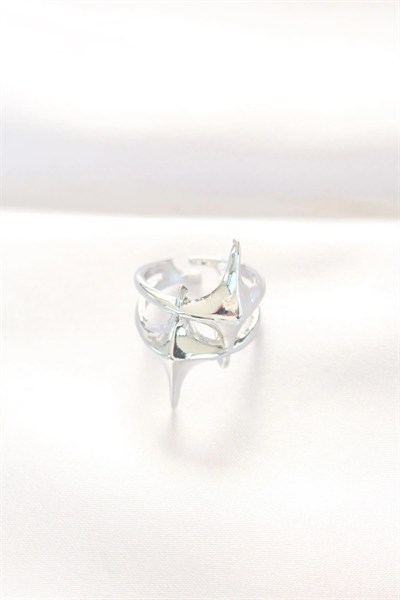 Mey İthalat® Yıldız Model Silver Renk Ayarlanabilir Yüzük