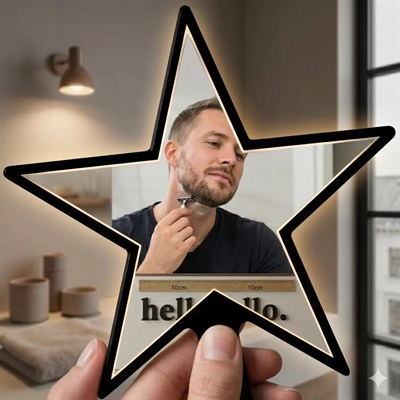 Mey İthalat® Yıldız Tasarım Kırılmaz Pleksi El Aynası - 10x10 cm Unisex Çanta Boyu