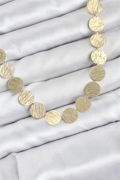 Mey İthalat® Yuvarlak Plaka Model Gold Renk Kadın Kolye