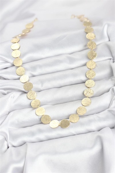 Mey İthalat® Yuvarlak Plaka Model Gold Renk Kadın Kolye