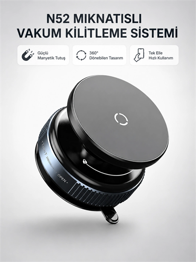 Mıknatıslı Araç Telefon Tutucu Vakum Teknolojili 360° Ayarlanabilir
