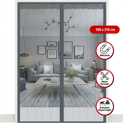 Mıknatıslı Kapı Sinekliği Gri 100x210 Cm Otomatik Kapanan Manyetik Tül Sineklik Bx40