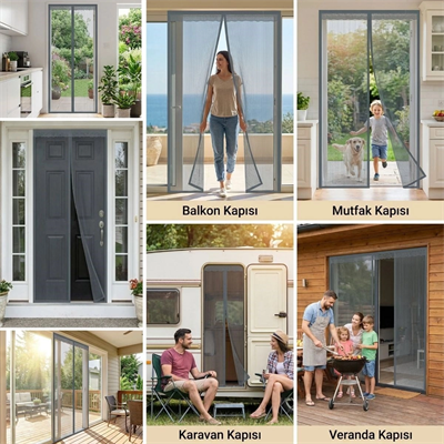 Mıknatıslı Kapı Sinekliği Gri 100x210 Cm Otomatik Kapanan Manyetik Tül Sineklik Bx40