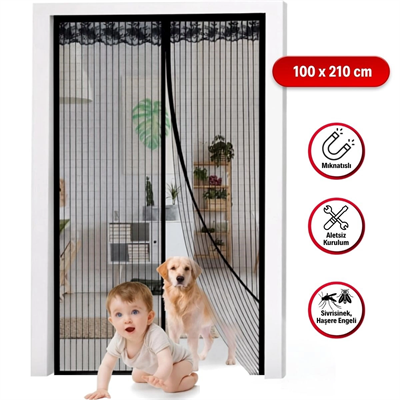 Mıknatıslı Kapı Sinekliği Siyah 100x210 Cm Otomatik Kapanan Manyetik Tül Sineklik Bx40
