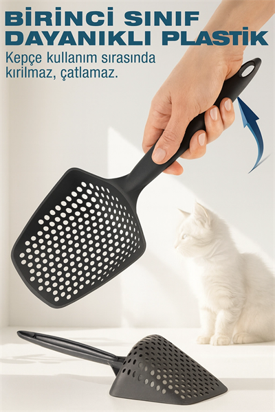 Mikro Delikli Kedi Kumu Küreği – Kum İsrafını Önleyen Dayanıklı Ergonomik Temizlik Küreği