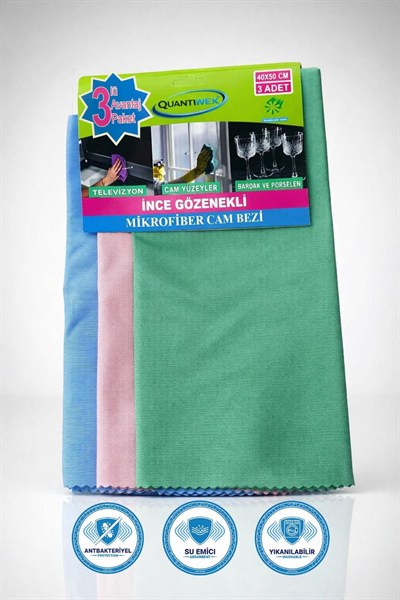 Mikrofiber Cam Silme Bez 40x50 cm 3 Adet İz Bırakmayan Cam Temizlik ve Araba Bezi