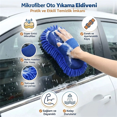 Mikrofiber Oto Yıkama Eldiveni – Kalın Süngerli Araç Temizleme Bezi, Araba Yıkama Eldiveni Bx40