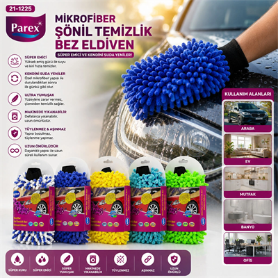 Mikrofiber Şonil Temizlik Bezi - Makarna - Oto Yıkama Eldiveni Bx40