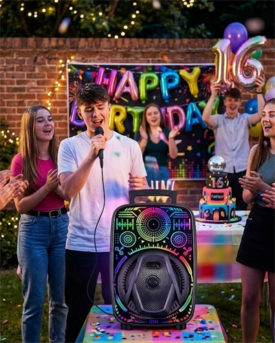 Mikrofonlu Bluetooth Hoparlör 8 İnç RGB Işıklı Taşınabilir Ses Sistemi