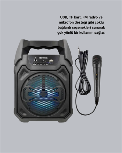 Mikrofonlu Bluetooth Ses Sistemli USB, Micro SD, FM ve Uzun Pil Ömrü