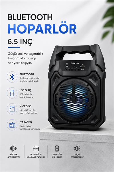 Mikrofonlu Bluetooth Ses Sistemli USB, Micro SD, FM ve Uzun Pil Ömrü