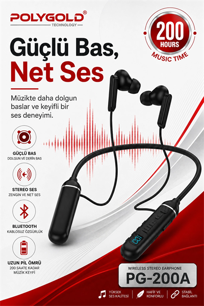 Mikrofonlu Kablosuz Spor Kulak İçi Kulaklık 200 Saat Müzik Dinleme Süreli