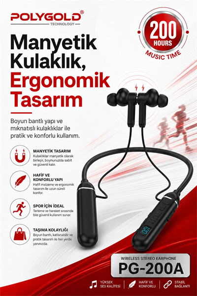 Mikrofonlu Kablosuz Spor Kulak İçi Kulaklık 200 Saat Müzik Dinleme Süreli