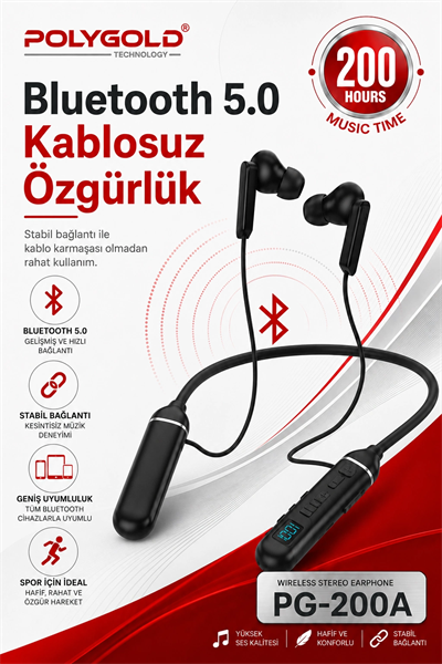 Mikrofonlu Kablosuz Spor Kulak İçi Kulaklık 200 Saat Müzik Dinleme Süreli