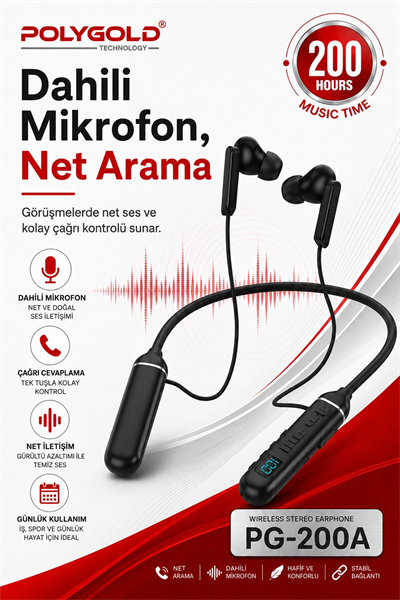 Mikrofonlu Kablosuz Spor Kulak İçi Kulaklık 200 Saat Müzik Dinleme Süreli