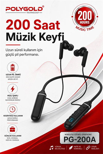 Mikrofonlu Kablosuz Spor Kulak İçi Kulaklık 200 Saat Müzik Dinleme Süreli
